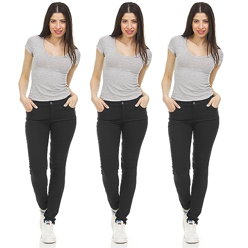 Galaxy by Harvic 3-Pack Women's Stretch Skinny 5-Pocket Basic Chino Pants