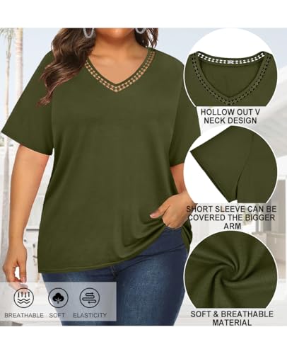 Image of RITERA Women Plus Size Tops Tie Dye V Neck Shirt Floral Camo Summer Short Sleeve Tunic Oversized Ladies Blouse XL-5XL