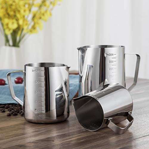 BESTonZON Taza de leche de acero inoxidable, jarra de leche Handheld café jarra de leche arte con marca de medición… - Imagen 3