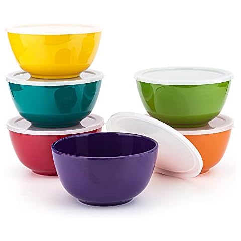 KOXIN-KARLU Melamine Bowls with Lids, 28-ounce Bowls for Snack and Cereal or Salad, set of 6 Multicolor Cover