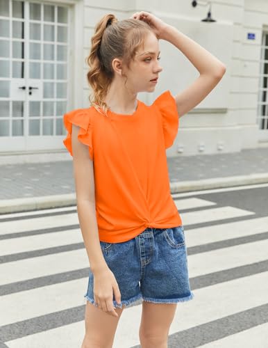 Image of Arshiner Girls Shirt - Short-Sleeve Twist Front T-Shirt for Girls with Cute Flying Sleeves - Summer Blouse Tunic Tee Tops