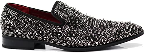 Image of Enzo Romeo Men Fashion Rhinestones Studs Tuxedo Slip On Loafer Dress Shoes WBG