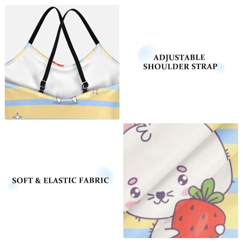 Girls One Piece Swimsuits Bunny with Strawberries Pattern Sport Halter Swimwear Beach Bathing Suit, 4T3