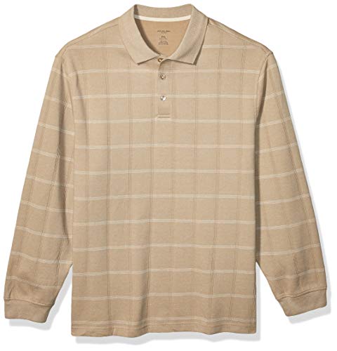 Van Heusen Men's Big & Tall Big Flex Long Sleeve Jaspe Polo Shirt, Chinchilla Windowpane, Large Tall