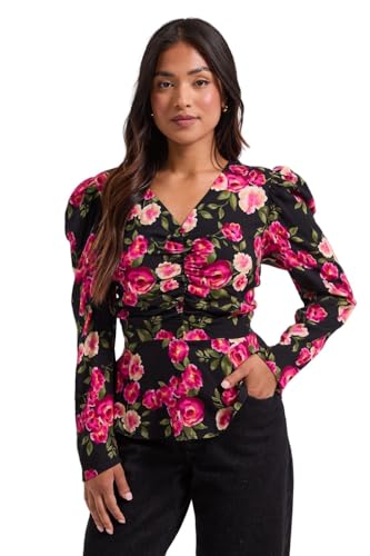 Dorothy Perkins Petite Button Detail Printed Peplum Blouse Floral, 8, Floral