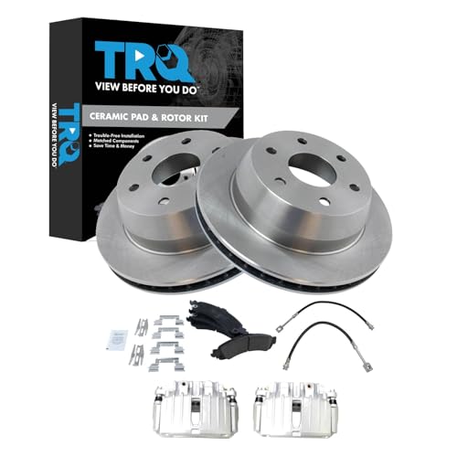 Image of TRQ Rear Brake Pad & Rotor Kit Ceramic Compatible with 2003-2005 Chevrolet Silverado 1500 2004-2005 GMC Sierra 1500