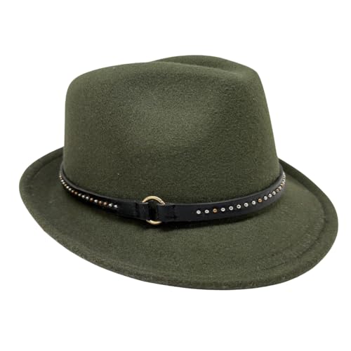 Image of The Tie Hub Fedora Hat, Premium Felt Construction, Wide Brim Vintage Silhouette, Adjustable Drawstring Fit, Green, Size M