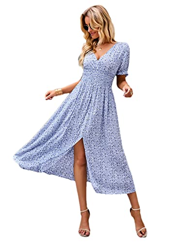 Robe longue sexy fleurie bleue XL pour rester fraîche et élégante en été