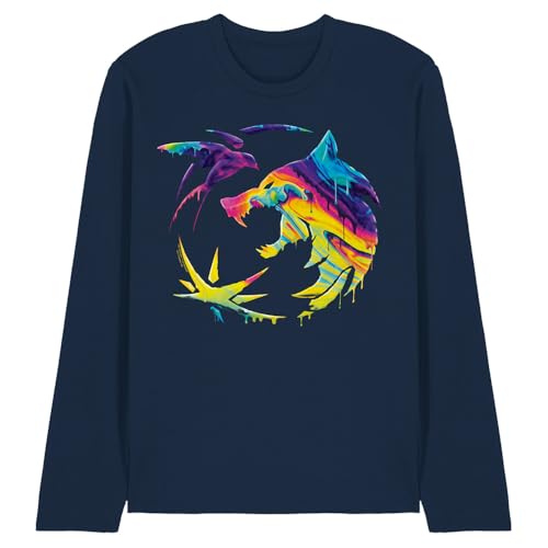 T-shirt Witcher Rainbow Paint Crest manches longues XXL coton bleu marine chaud