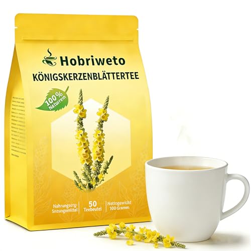 Premium Mullein Tea Königskerzenblatt Tee 100% Natürlicher Königskerzenblätter Kräutertee 50 Beutel | Unterstützung der Atemwege Lungenreinigung Koffeinfrei Beruhigung von Hals & Brust