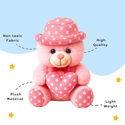Image of TOYTALES Soft Teddy Bear with Pink Cap - 30CM Plush Stuffed Toy for Kids, Girls & Boys | Huggable Cute Teddy Bear Gift for Birthday, Anniversary & Valentine (Pink)