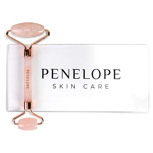 Rose Quartz Face Roller - Facial Roller And Skin Massage Tool With Authentic Rose Quartz Stone - Face Relaxer By Penelope SkinCare