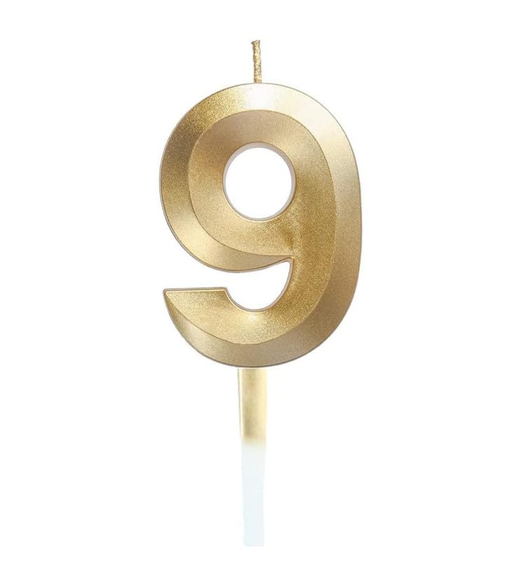 Image of Number Candle 3 inch for Birthday Parties, Wedding, Engagement, Valentines Day Celebration, Theme Party CakeDecoration Gold (Number 9)