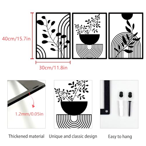 Pduoduo 3 Panels Abstract Metal Boho Wall Decor,Modern Geometric Wall Art for Home Bedroom Living Room(15.7x 11.8in) - Image 2