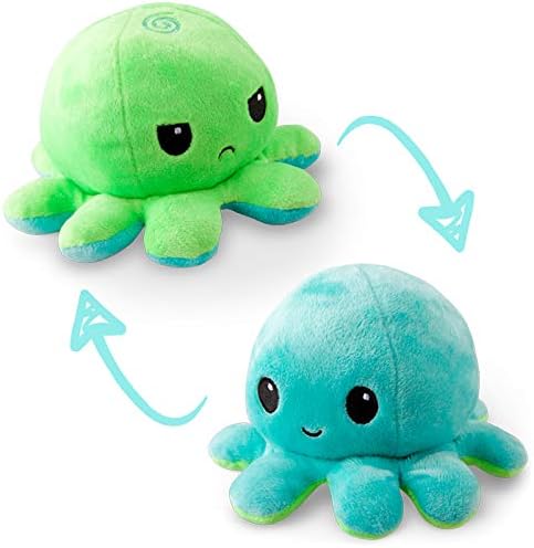TeeTurtle Reversible Octopus Plushie 4-Inch Green + Aqua Two-Sided Flip Plush Toy with Embroidered Details - Cute Mini Collectible Plush for Kids, Teens, and Adults