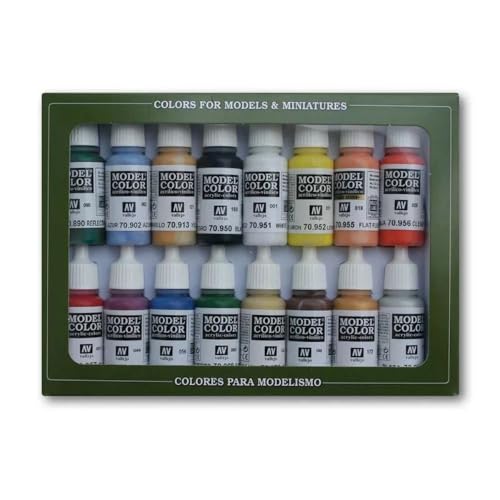 Vallejo 70140 - Vallejo Model Colour Basic Colors USA Acrylic Paint Set - 16 x Assorted 17millimeter Colour, Black