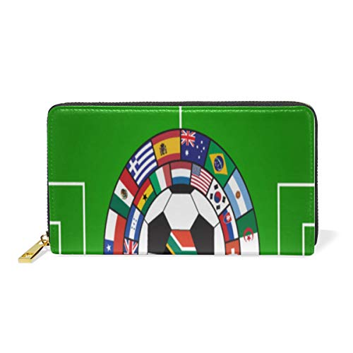 Preisvergleich Produktbild GIGIJY Kreative Geldbörse mit Fußball-Flaggen-Muster, mehrere Kreditkartenfächer, Tasche für Frauen, echtes Leder, mit Reißverschluss