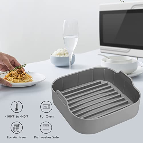 Image of Air Fryer Silicone Pot, 8 inch Air Fryers Oven Basket with Mitts, Replacement of Parchment Paper Liners for 6.5 QT or Bigger Square, Grey