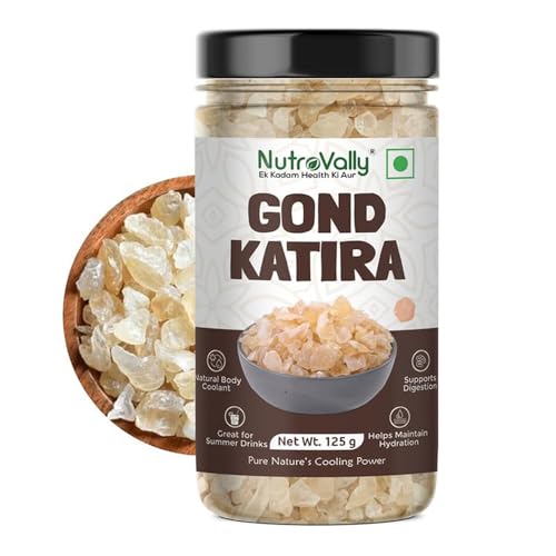 Image of NutroVally Gond Katira 125g | Pure Edible Gum (Tragacanth Gum) | Natural Cooling Agent for Summer Drinks, Falooda & Desserts | Supports Digestion & Energy