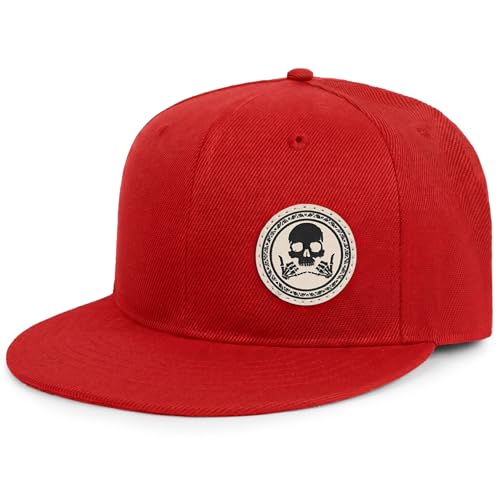 Image of Flat Brim Hats for Men - Gothic Style Skull Hat Leather Pattern - Hip-Hop Snapback Hat Skeleton Hats for Men