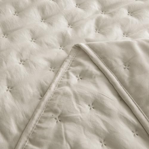 ROARINGWILD Beige Queen Size Quilt Bedding Set with 2 Pillow Shams, Full Lightweight Soft Microfiber Bedspread Coverlet, Thin Comforter Bed Cover for All Season, 3 Pieces, 90x90 inches