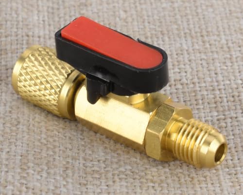 Válvula de cierre rápido recta de 1/4 pulgada SAE, color rojo, para recarga de refrigerantes HVAC R134A, R22, R12 y R410A miniatura 2