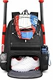 Yarratech Mochila de Béisbol y Sóftbol, Bolsa de Béisbol, Capacidad para Bate, Casco, Guante, Zapatos (Negro)