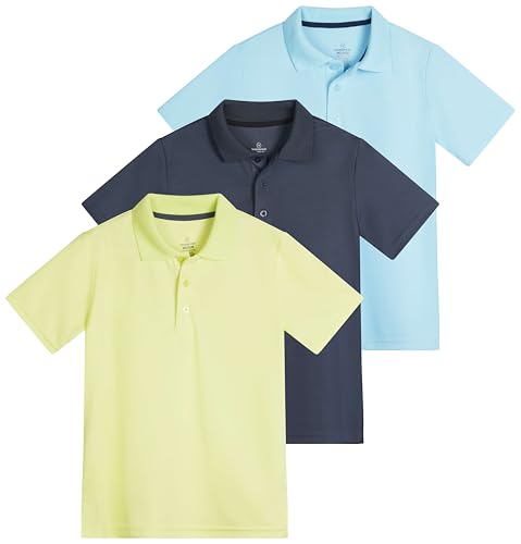 Reviews de Ropa de Golf para Niño que Puedes Comprar On-line. 43 Real Essentials Paquete de 3: Polo de manga corta para niño, uniforme escolar de rendimiento activo de golf (edades de 4 a 16 años), Conjunto 6, X-Large