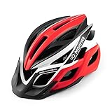 MOKFIRE Adult Bike Helmet with Rechargeable USB Light, Bicycle Helmet CPSC Certified for Men Women, Road Cycling & Mountain Biking Helmets with Removable Visor and Lining, 22.05-24.41 Inches (Red)