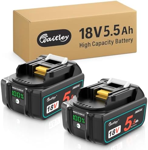 Waitley 2X 18V 5,5Ah Ersatzakku für Makita Akku 18V Elektrowerkzeuge | BL1850B Akku mit %-Anzeige für Makita 18V BL1815, BL1830, BL1840, BL1850 und BL1860, Für Makita 18V Elektrowe
