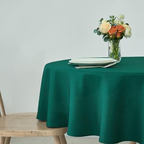 Image of maxmill Round Tablecloth Weaved Texture Design Spill-Proof Wrinkle Free Soft Christmas Table Cloth for Circular Table Cover, for Dining Room Banquet Parties Holiday Dinner, 70 Inch Hunter Green