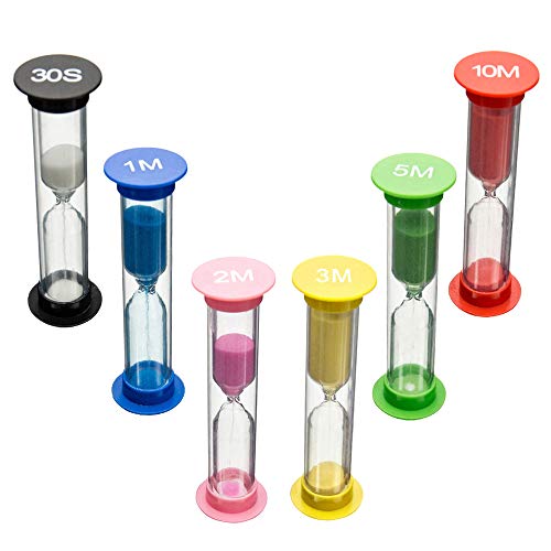 6 PCS Sablier minuterie multicolore, Sable Hourglass 6 Couleurs 30 Secondes / 1 Minute / 2 Minutes / 3 Minutes / 5 Minutes / 10 Minutes pour Jeux Enfant Cuisine Exercice Cover