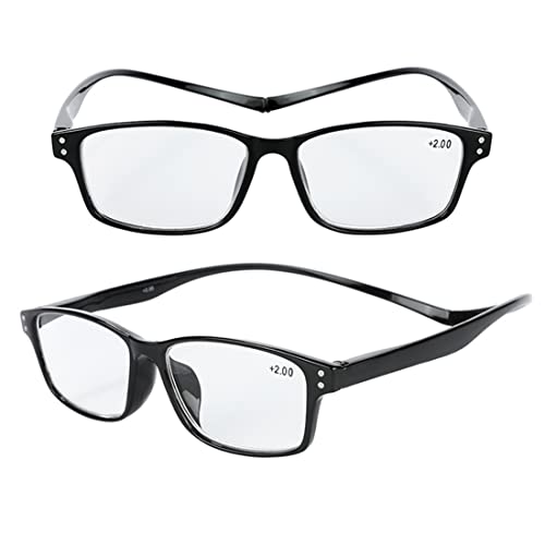 TRIFUTORO 2 Pack Magnetic Reading Glasses Long Temples Computer Readers Flexible Temple For Larger Face (Black, 1.0, multiplier_x)