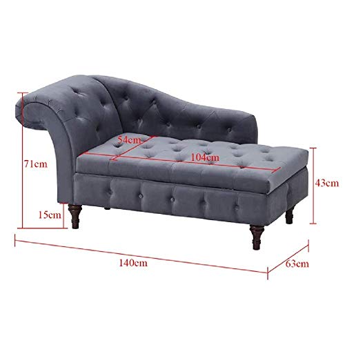 Image of Velvet Chaise Lounge Box Storage for Bedroom, Livingroom (Grey)