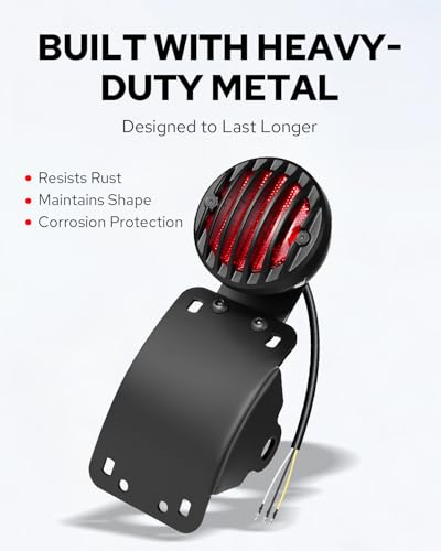 Image of Benlari Motorcycle LED Tail Light Brake Light with Bracket, Side Mount License Plate Rear Light Fit for Harley Honda Bobber Chopper Yamaha Sporster Kawasaki Suzuki (Curved, 0.75 inch)