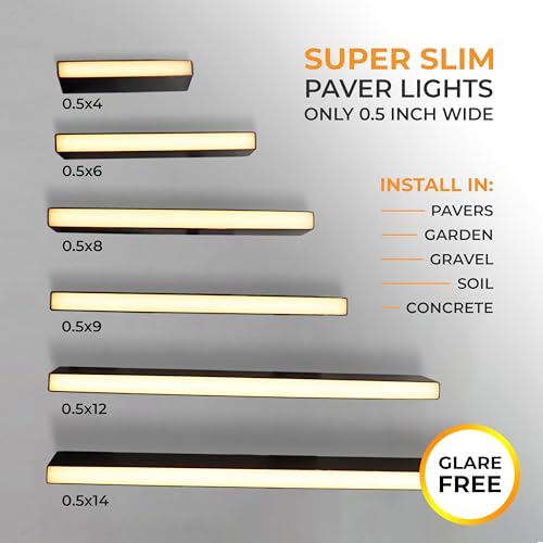Image of LUMENGY Paver Light Slim 0.5x16 Inch (0.55x15.75), 2700K Warm White, Glare-Free Linear Lighting for Driveways, Walkways and Paver Borders, 12V Hardwired, IP67 Waterproof, Drive-Over Rated