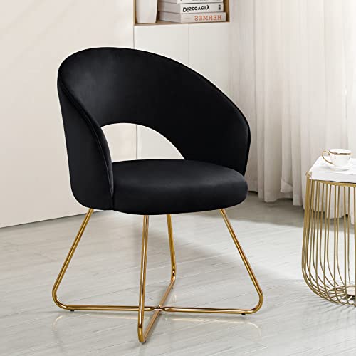 Furniliving Accent Chair Upholstered Armchair Vanity Chair Single Sofa Side Chair Leisure Lounge Chair For Bedroom Living Room With Gold Legs 1Pcs (Black) #TOP9