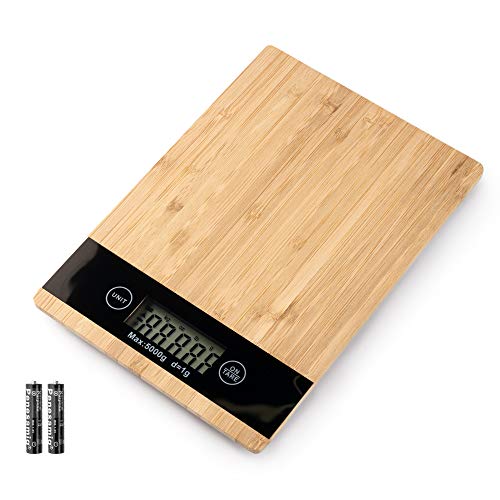 OSVINO Balance de Cuisine Electronique Bois CE Pèse Aliment 5kg/1g Haute Précision g/LB oz Ecran LCD Elégant Pratique pour Fruit Viande Spaghetti Bureau Boulangerie, Rectangle 23x16x2.2CM