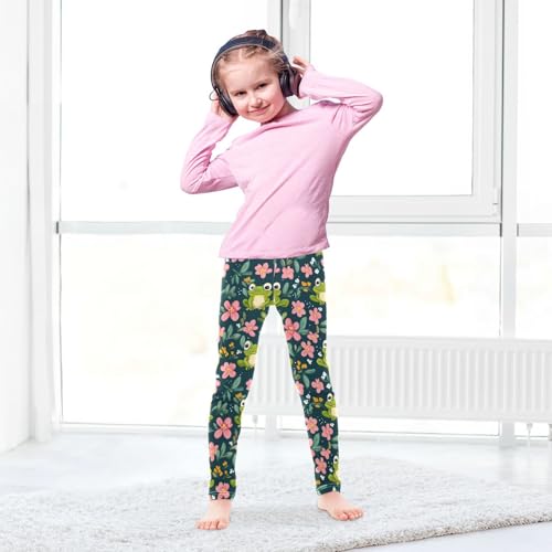 Funny Frogs Girls' Leggings Toddler Doodles Floral Kids Yoga Pants Dance Active Tights 4T4