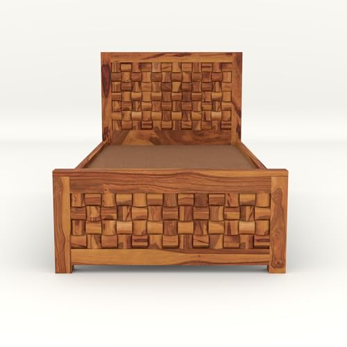 Image of Solid Sheesham Wooden Bed 6X4 Bed Single Bed Without Storage for Bedroom - Single Cot Wooden BedSingle Size for Living Room Guest Room - 12 Month Warranty (Henry Honey)