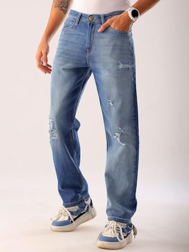 Image of The Indian Garage Co Men Vintage Straight Fit Solid Mid-Rise Jeans