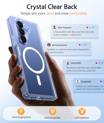 Image of FNTCASE for Samsung Galaxy Z Fold 7 Case: Galaxy Z Fold 8 Ultra Case [Hinge Protection + Screen Protector] [Fit for Magsafe] Military Grade Drop Protective, Transparent Clear Phone Cover - Clear
