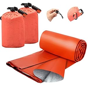 Emergency Sleeping Bag,Lightweight Keep Thermal Waterproof Camping Bag PE Aluminum Film Emergency Blanket(Orange…