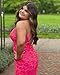 PLKF Tight Hot Pink Homecoming Dresses for Teens 2025 Sequin Glitter Hot Pink HOCO Dress Sparkly Short Prom Dress with Slit Hot Pink 02