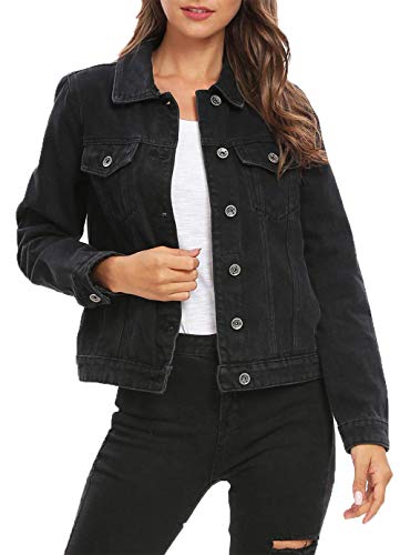 Oversized Jean Jacket Women Vintage Washed Boyfriend Denim Jacket Classic Loose Jean Trucker Jacket 703 (Women's Trucker Jacket Women's Black, XS)