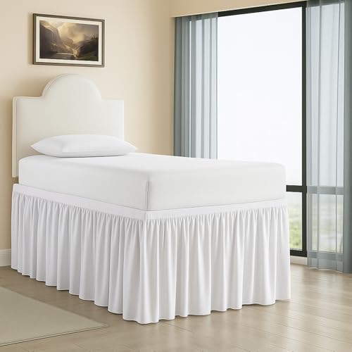 Cottington Lane Extended Ruffled College Dorm Bed Skirt Twin XL 36 Inch Drop, Premium Quality 1800 Brushed Microfiber Extra Long Dust Ruffle, White
