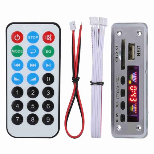 ASHATA MP3 Audio Decoder Board, DC 5V 12V Bluetooth 5.0 Audio Decoder Module Support MP3 WMA WAV FLAC APE, Colors Screen USB AUX SD FM Radio Lossless Car Bluetooth Recording Module (Silver)