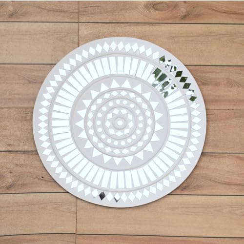 Image of Ethnics of Kutch Traditional Kutch Handicraft Mud-Mirrorwork Lippan Kam Wall Art (Water and Break Resistant) - Square (12 inch x 12 inch) - (White - LKT-0248)