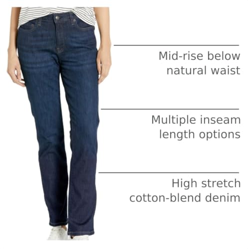Image of Amazon Essentials Women's Mid Rise Slim Straight Stretch Denim Jeans - Discontinued Colors