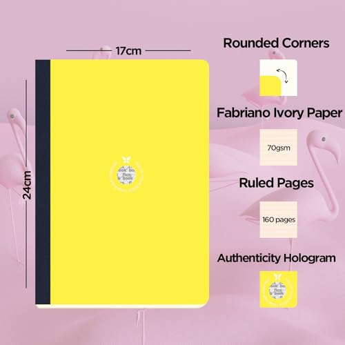 Image of flexbook Smartbook Notebook Ruled Yellow| Large | 17x24cm | 160 pages | 70gsm Fabriano Ivory Paper | Colorful Eco Paper Cover | with Dark Blue linen spine